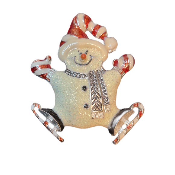 Vintage Jewelry - Festive Snowman Brooch with Red and Silver pin brooch